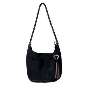 Brighton D720437 Hobo Shoulder Bag Black Pebbled Leather Braided Strap